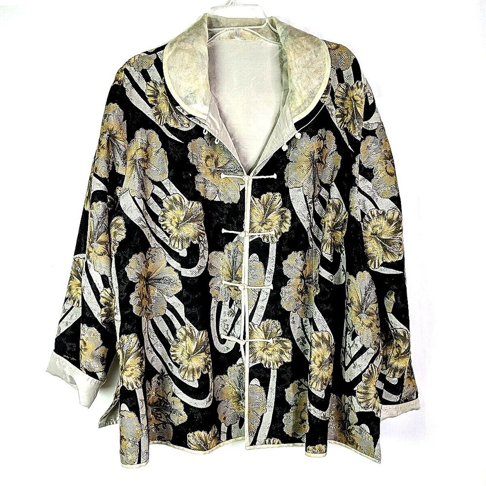 Rising Phoenix Floral Kimono Metallic Gold Silk Jacket Coat Scarf Women …